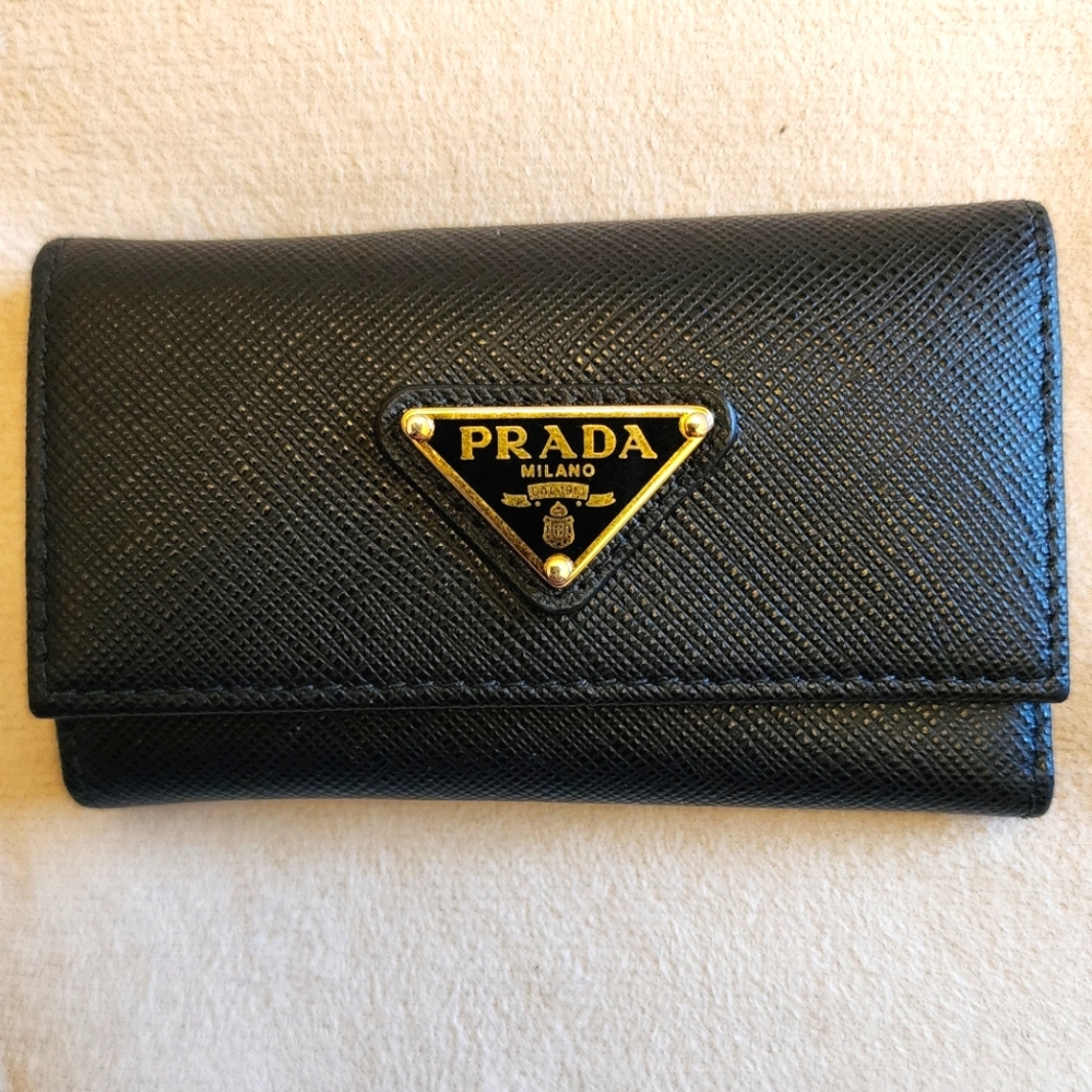 PRADA Tessuto Milano Saffiano Leather 6 Key Holder Wallet Cardholder Black
